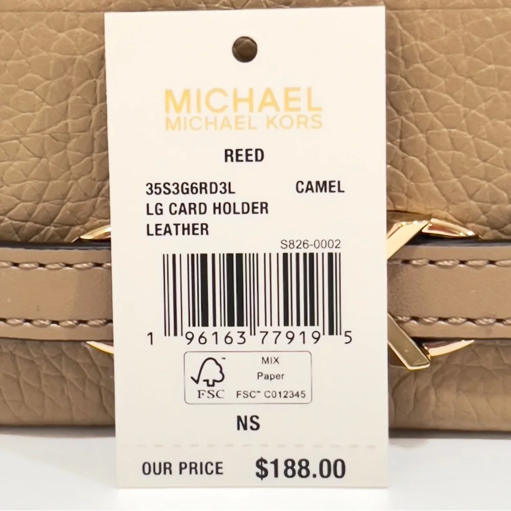 🆕 NWT Michael Kors Reed Pebbled Leather Card Wallet in Camel